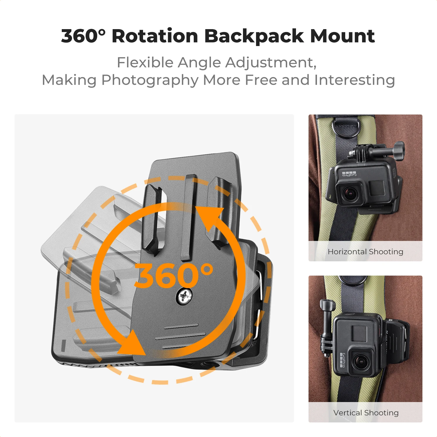 K&F Concept 360° Rotation Backpack Strap Quick Clip Mount for Hero 13/12/11/10/9/8/7/6/5/4 Black DJI Osmo Action 5 Pro/4 Camera