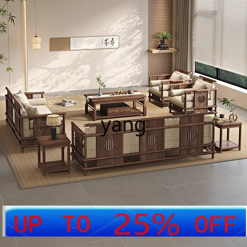 LTT new Chinese solid wood sofa Chinese zen black walnut light luxury villa living room
