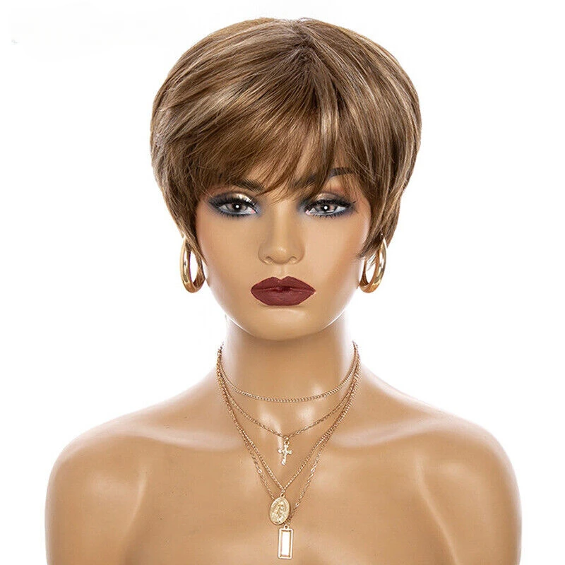 

Short Straight Pixie Cut Synthetic Brown Natural Hair Daily Wigs for Women