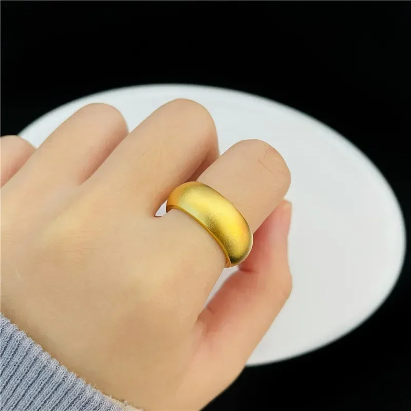 

ZivaGold 9999 24K real gold jewelry face matte closed mouth inheritance ring semicolon closed mouth strip ring men and women