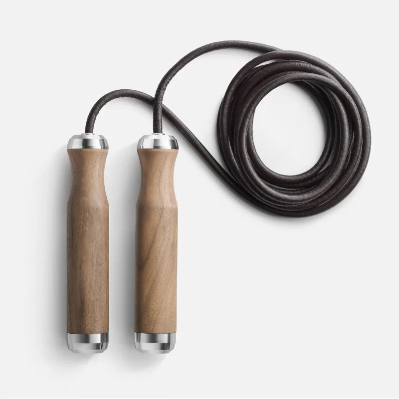 Skipping Rope with Walnut Wood Handles, Genuine Leather Design, Fitness Jump Rope for Home Workout Selection