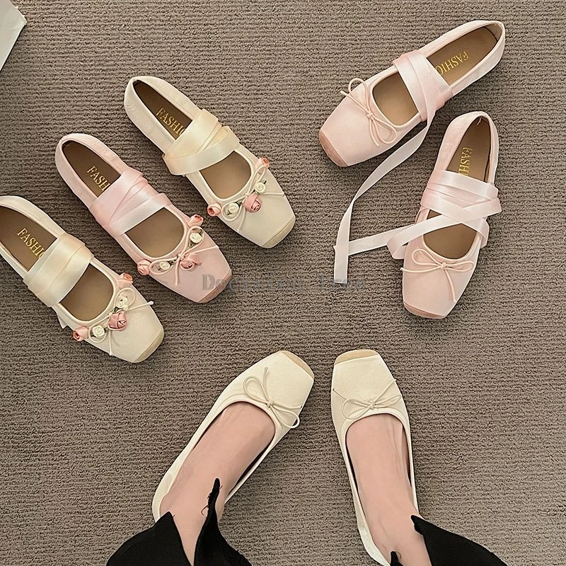 2025 improved lace-up ballet shoes shallow opening shoes summer new style retro elegant women performance single ballet shoes