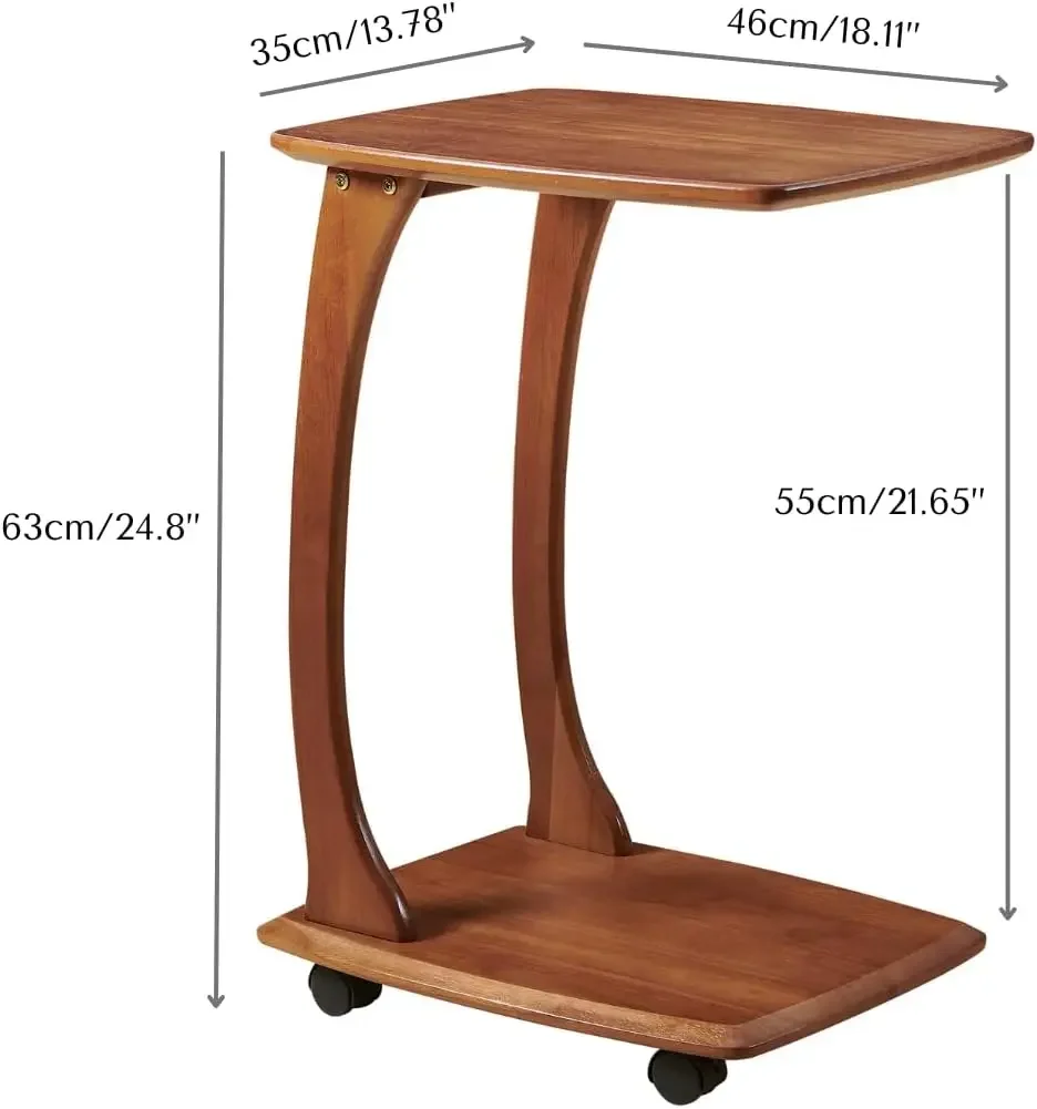 

Торцевой столик из цельного дерева Emerson с роликовыми колесами, приставной столик C-образной формы, поднос для телевизора, диванный столик, выдвижной под