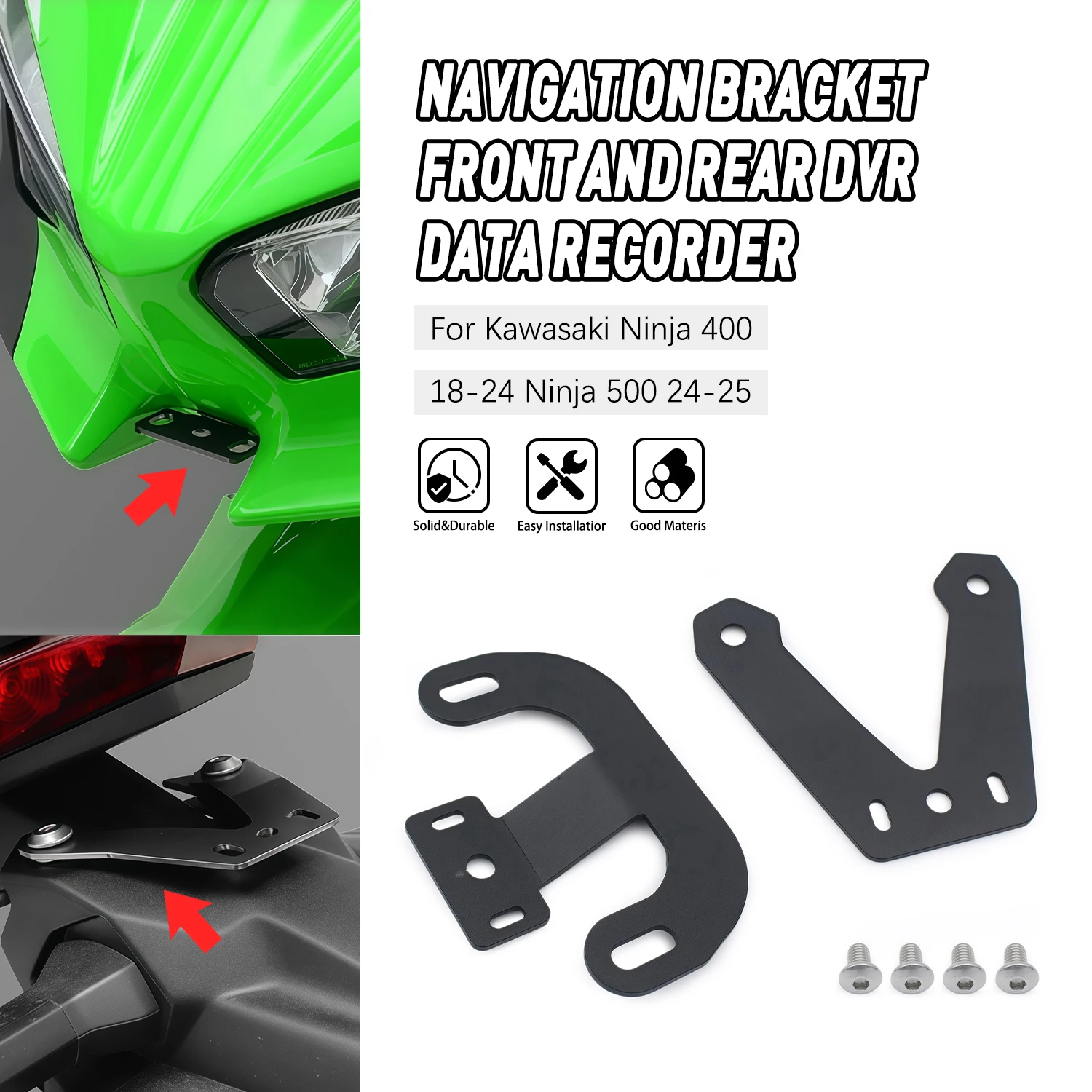 

For Kawasaki Ninja400 2018-2024 Ninja500 2024-2025 Front Rear ModifiedRiding Bracket Driving Recorder Spotlight Extension Holder