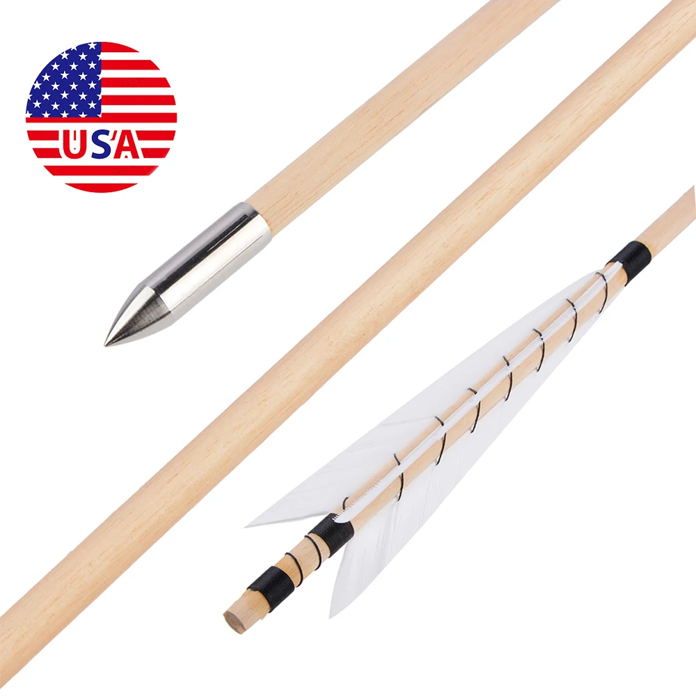 

12pcs Archery Wooden Arrow 5" Turkey Feather 8mm Arrow Shaft Fixed Point Traditional Longbow Recurve Bow Hunting Shooting Target