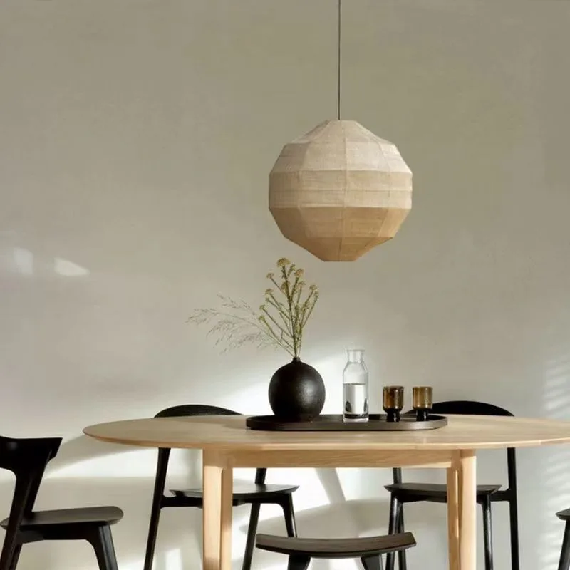 Japanese Wabi-Sabi Style Round Ball Fabric Pendent Lamp for Dining Room Guesthouse Living Room Bedroom and Tea Room
