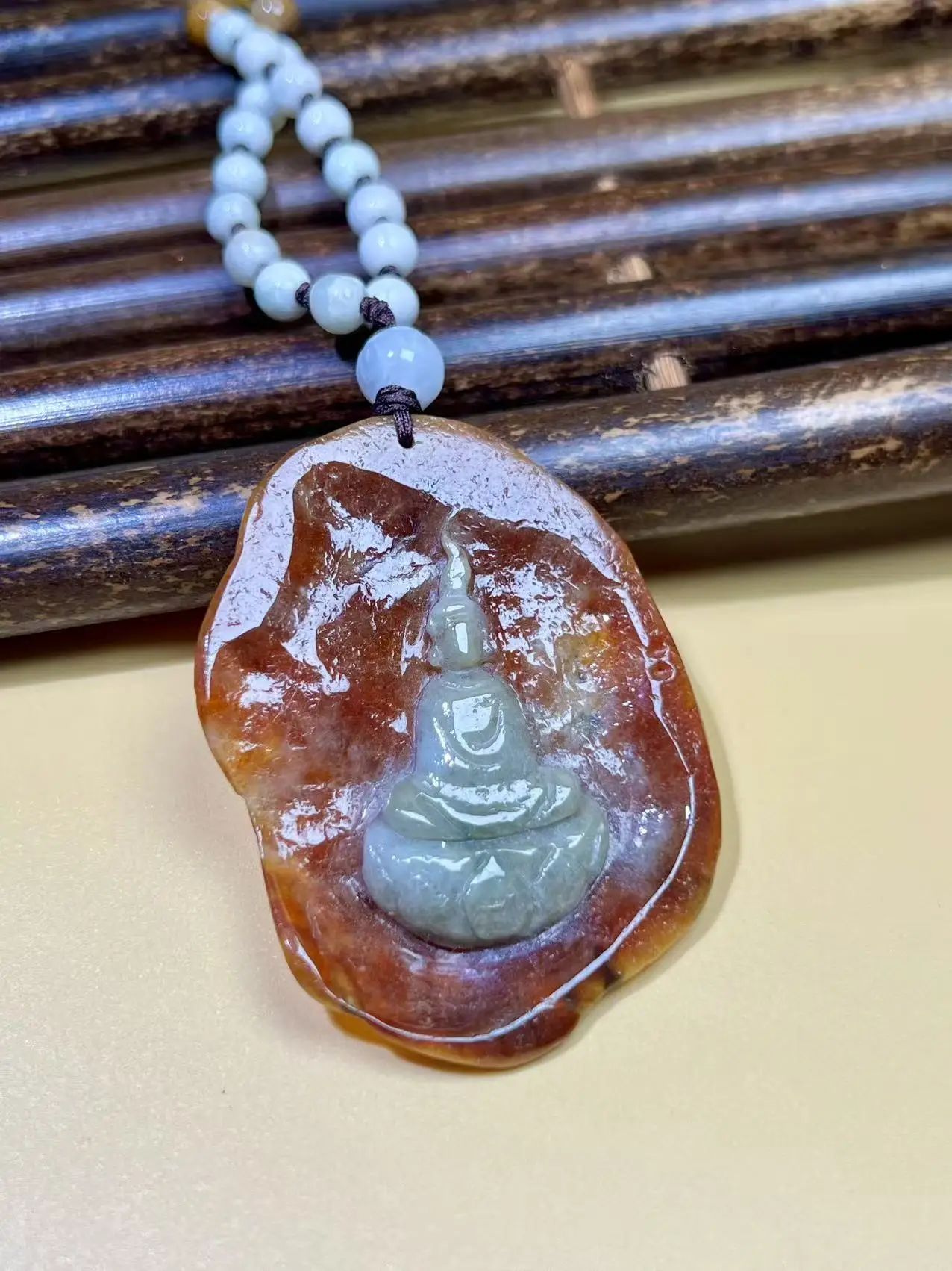 

Natural Golden Yellow jadeite Guanyin Necklace,Type A Buddha Pendant,A Grade Jade Jewelry,Hand-carved Medittion Gift For Family