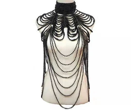 

2024 body chain Chinese Pearl body chain Heavy extra long fringe pearl exaggerated necklace choker for women