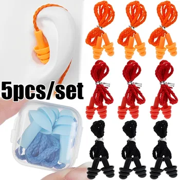 אוזניות סיליקון רכות לשינה, נגד רעש, עמידות בפני רעש, מתאימות לשחייה, עמידות במים, נוחות, עם חבל להפחתת קול