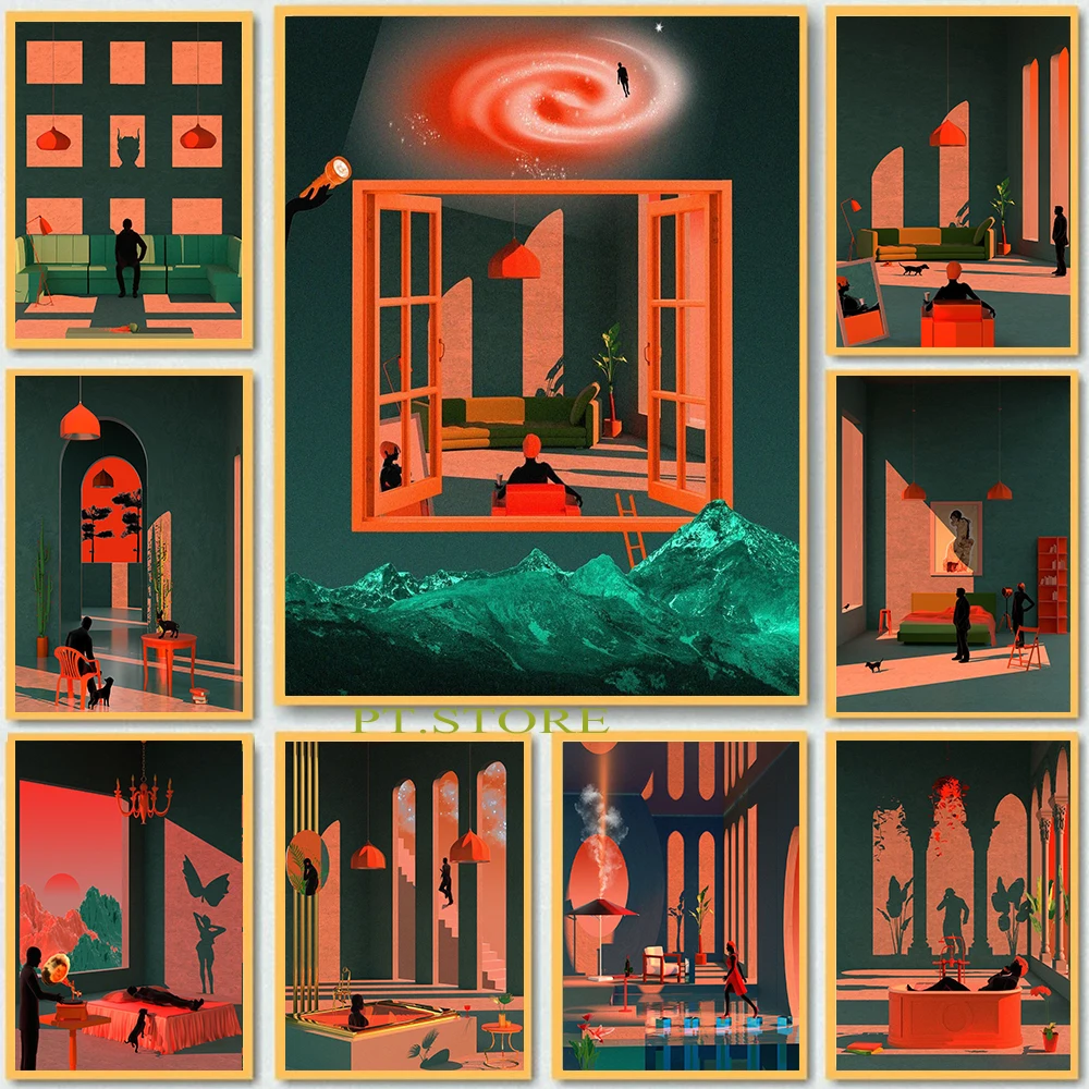 British Artist Tishk Barzanji Surreal Psychedelic Architectural Poster Print Modern Visual Art Canvas Painting Living Room De