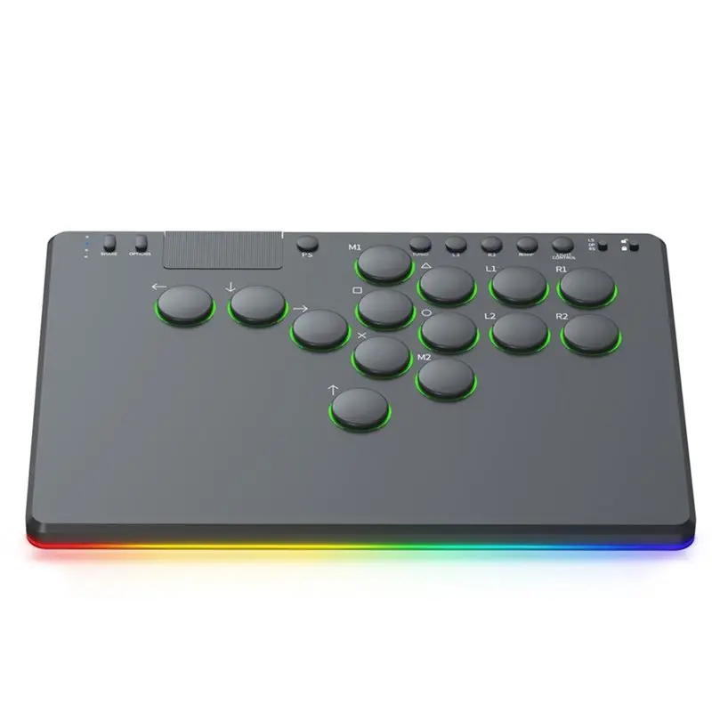ABJF-RGB Black Fighting Game Keyboard 14 Keys Leverless Controller Arcade Stick Supports Hot Swap For Switch/PS4/PC Game