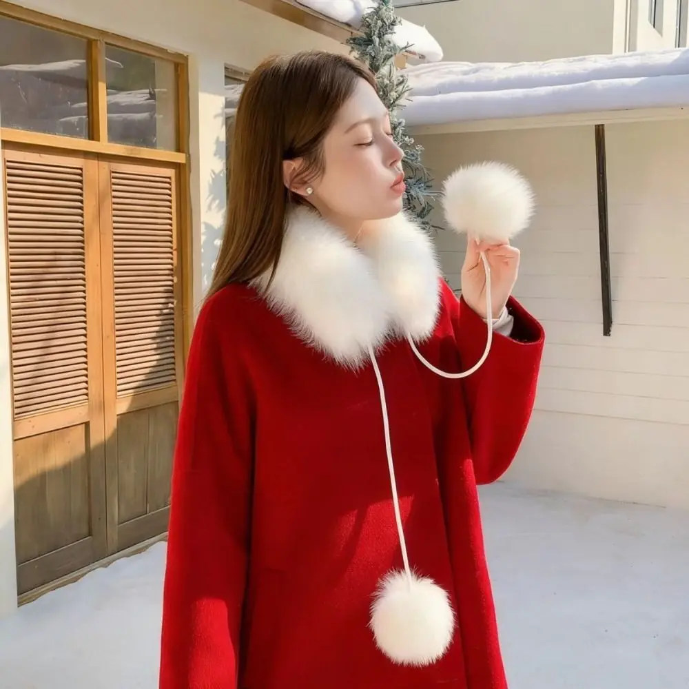 New Faux Fur Faux Fur Collar Pom Pom Tie Fluffy Texture Fluffy Neck Warmer Soft Pull Through Pom Pom Scarf Women