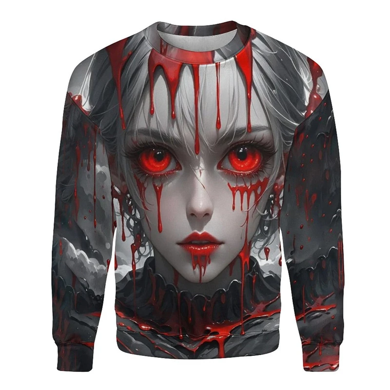 Horror Halloween Skull 3D Print Sweatshirts Bloody Witch Sweater For Women Clothes Casual Pumpkin Ghost Pullovers Boy Streetwear