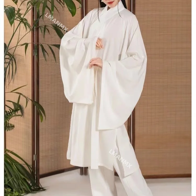 Hanfu Chinese Ming Dynasty Traditional Round Collar Robe Lining Original White Inner Wear Clothing Taoist Robe Lingerie Costume