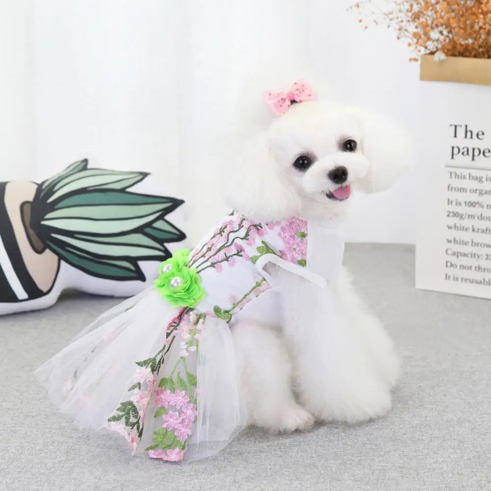 Dog Dresses Bow-knot Decor Lace Puppy Wedding Dress Sweet Style Round Neck Pullover Adorable Cat Skirt Pet Clothing For Outdoor