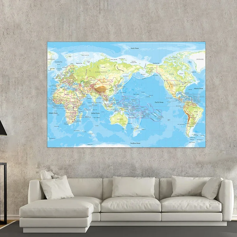 225*150cm o mapa do mundo da topografia não-tecido lona pintura parede sem moldura cartaz e impressão sala de estar decoração para casa