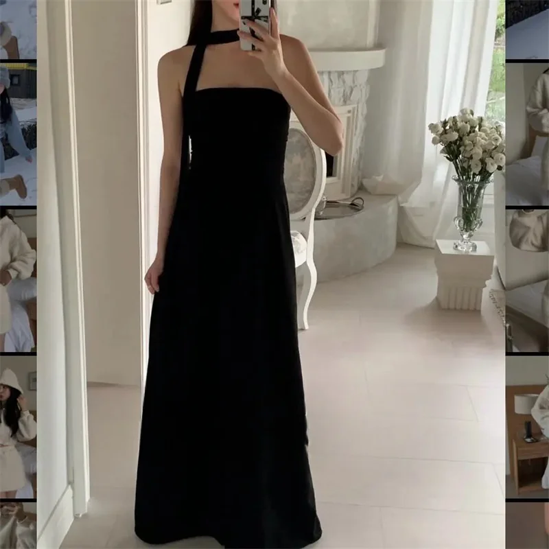 

Simple Black A-Line Evening Dresses Strapless Floor-Length Wedding Photoshoot Party Dress Plus Size