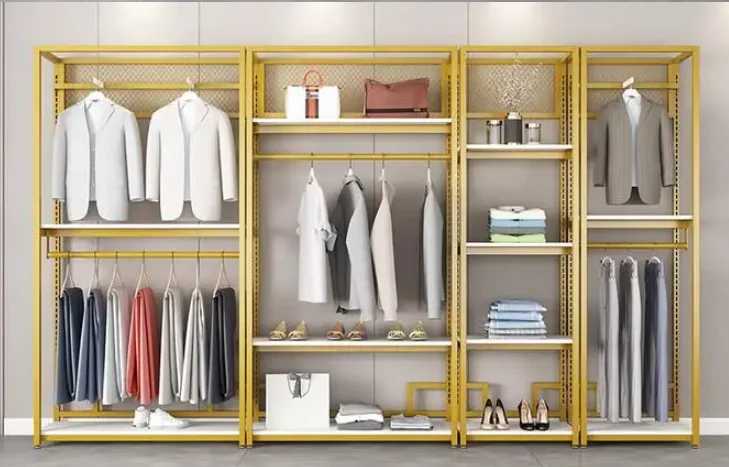 

Clothing display racks, shopping mall hangers, men's and women's clothing store shelves