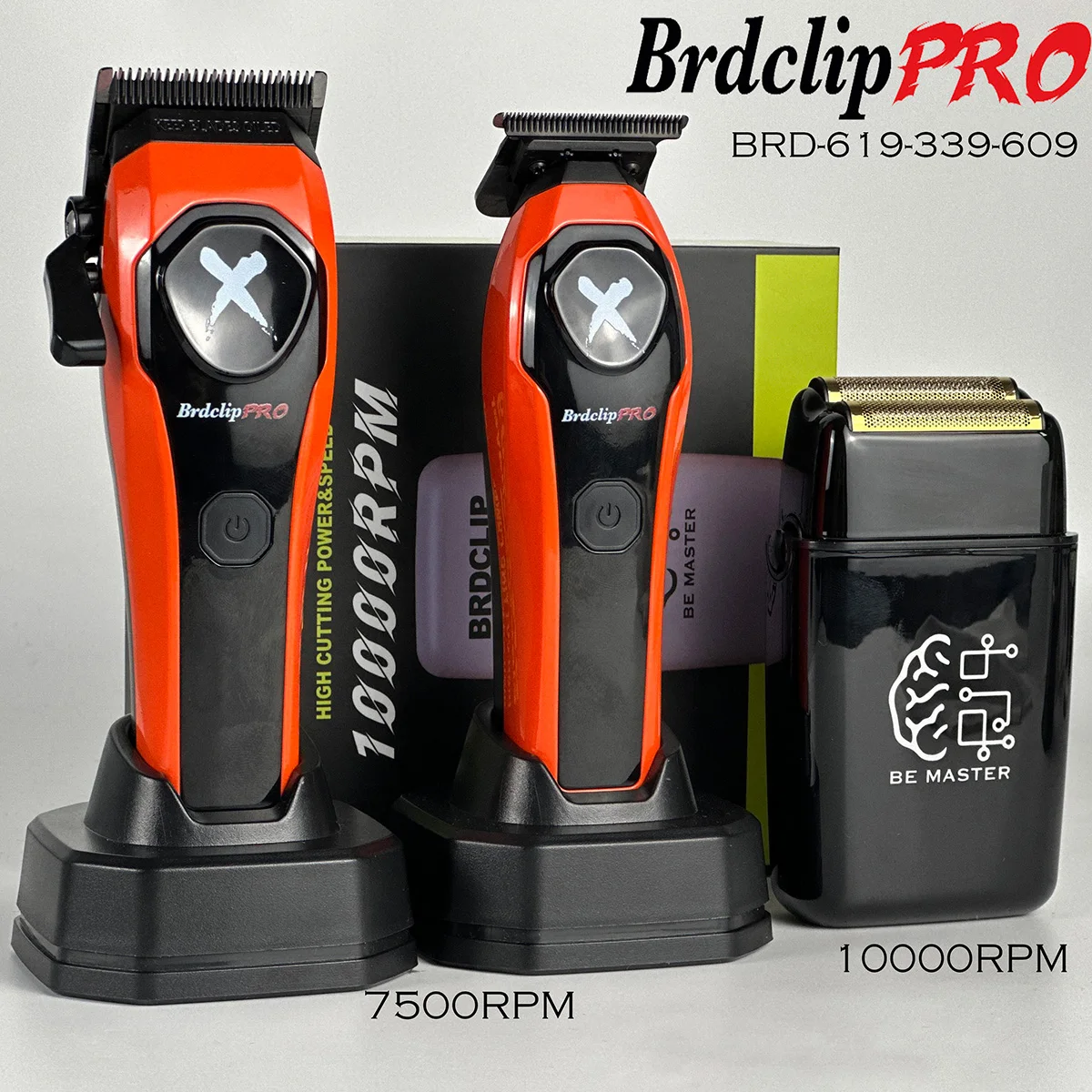 

BRDCLIP Профессиональный парикмахерский набор 619 Машинка для стрижки волос 7500 об/мин Зарядное устройство с лезвием DLC ЖК-дисплей 339 Триммер для волос 10000 об/мин Бритва 609