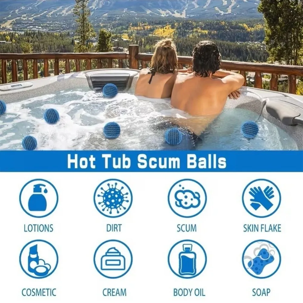 2pcs Reusable Scum Absorber Floating Mesh Oil Absorbing Sponge Ball Filter Round Bathtub Cleaning Ball Hot Tub