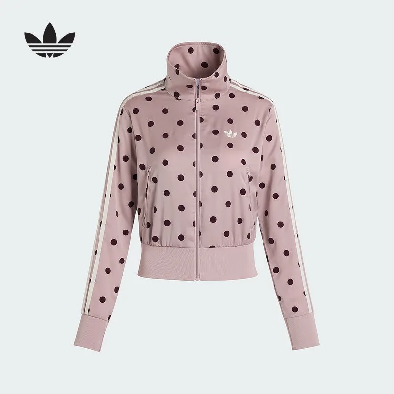 Adidas Clover Jacket Women's Autumn Satin Polka Dot Woven Funnel Collar Pink Jacket LI2851