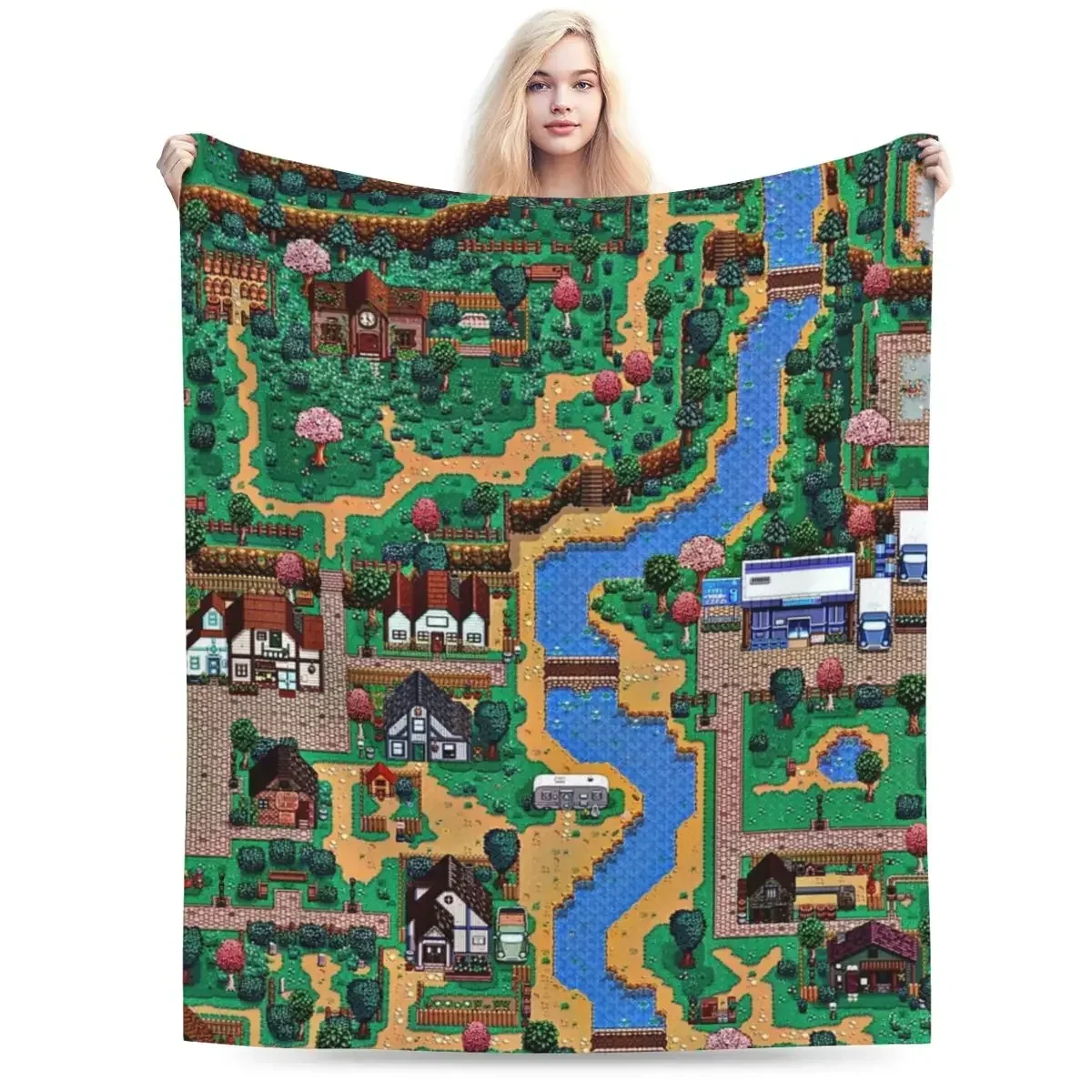 Stardew Valley Town Map Blankets Soft Warm Flannel Throw Blanket Bedding for Bed Living room Picnic Travel Home Sofa