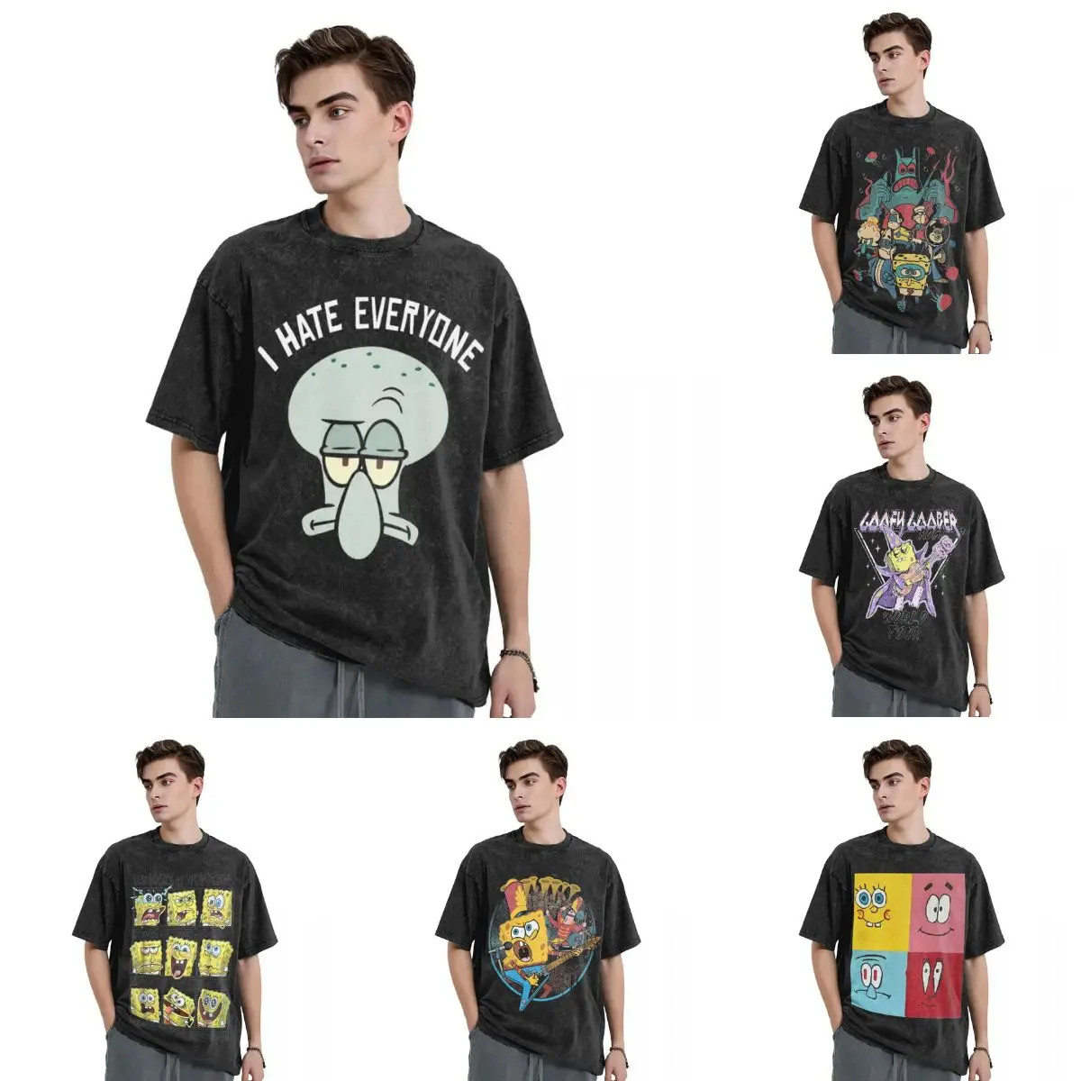 Oversize sprana koszulka Harajuku gąbka z gąbką na biegu Baby Gary bawełniane koszulki modne fajna koszulka na letnie bluzki męskie