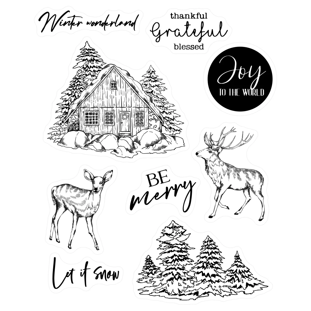 MangoCraft Christmas Reindeer Cutting Dies Clear Stamp Winter Cottage In Snow DIY Scrapbooking Metal Cut Dies Stamps For Cards