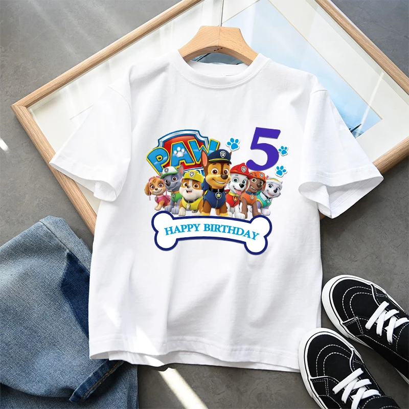 PAW Patrol Children Long Sleeve T-shirt Cartoon Chase Skye Birthday Numbers Print Pullover Summer Casual Tops Kids Birthday Gift