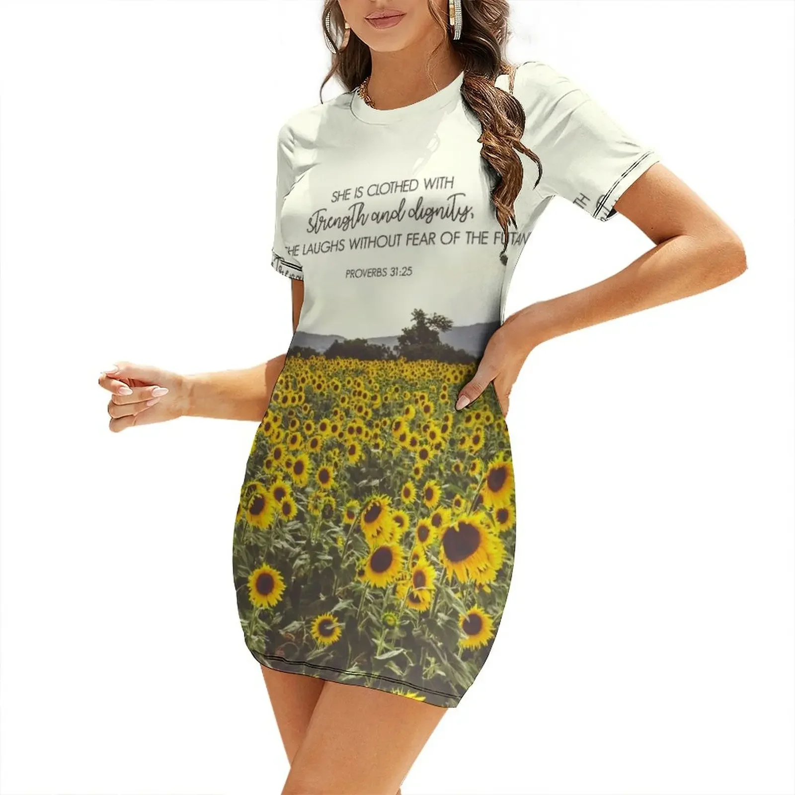 

Proverbs and Sunflowers Short-Sleeved Dress Evening gown women's clothing korea stylish dress for woman Dress