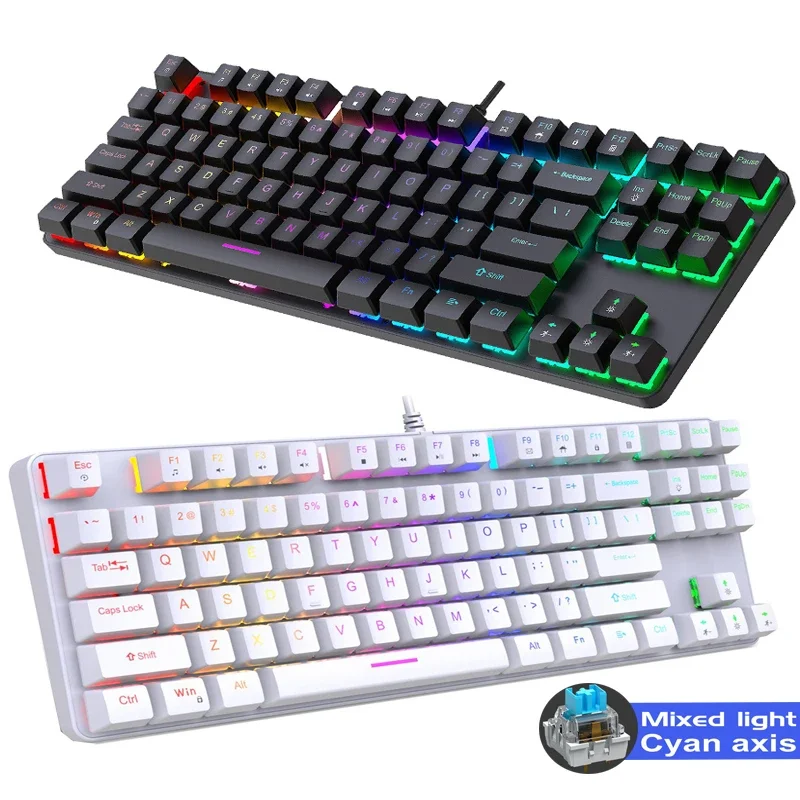 White mechanical keyboard gamer 87 keys wired gaming usb 90% keyboards rgb pc home office key board clavier gaming blanc teclado