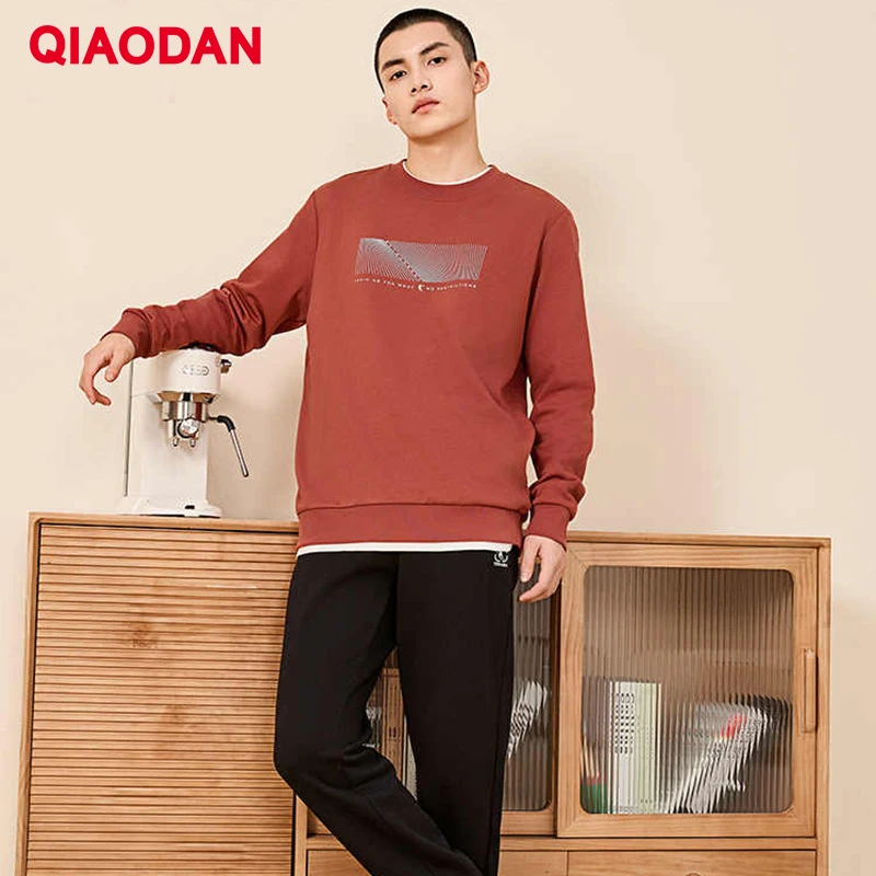 QIAODAN Men's Sweatshirt 2025 Casual Pullovers Thermal Long Sleeve Tops Print Letter Pattern Winter Warm Sportswear XWD33231326A