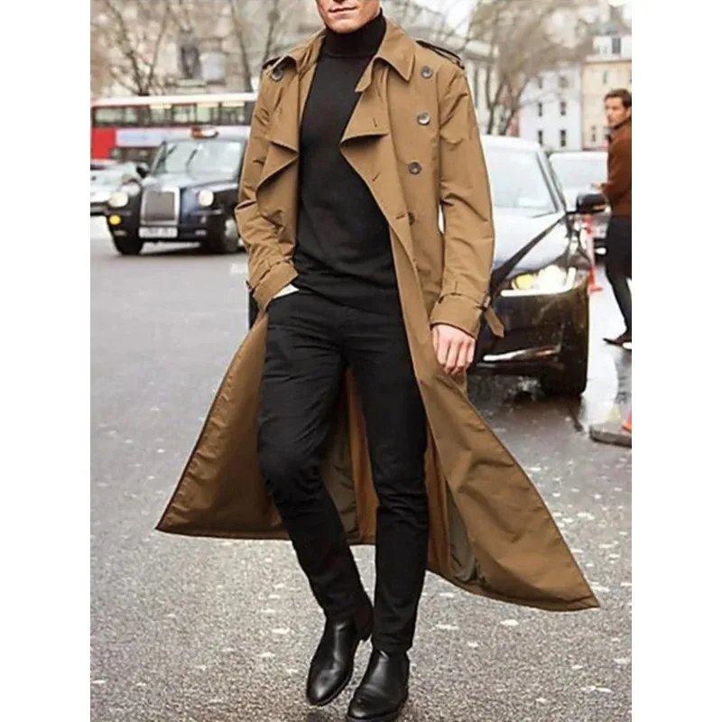

Streetwear Fashion Trench Men's Thin Coat Designer Overlong British Coats Man's Clothing With Epaulets Men's Jackets For Spring