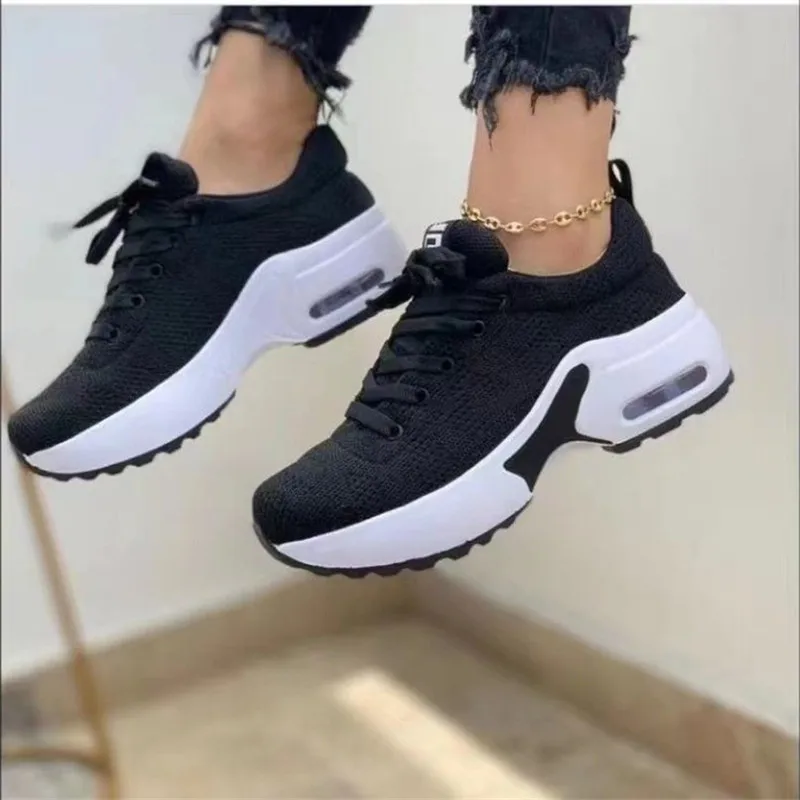 2022 Sports Shoes Women's Shoes Thick Soles Mesh Breathable Casual Shoes Lace Up Wedge Shoes Slip on Women's Shoes Vulcanization