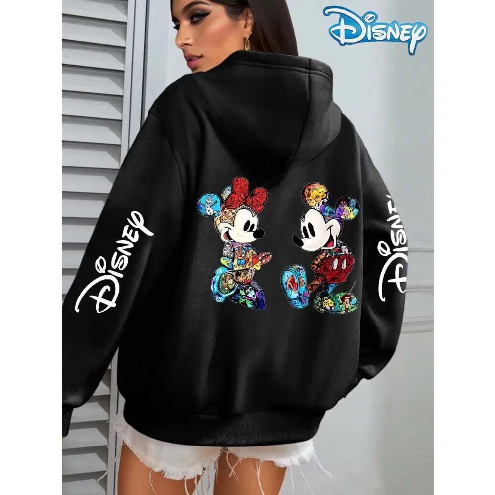 

Новинка 2025, аутентичная толстовка с принтом Микки и Минни Диснея, женская осенне-зимняя свободная повседневная куртка с капюшоном, предупреждающий топ с принтом