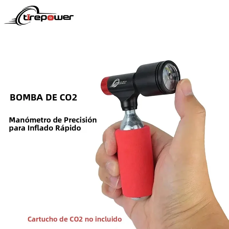 Imagen de Inflador de CO2 Portátil Ctrepower con Manómetro, Bomba de Bicicleta de Aleación de Aluminio para Bicicletas de Montaña y Carretera, Compatible con Válvulas Schrader y Presta