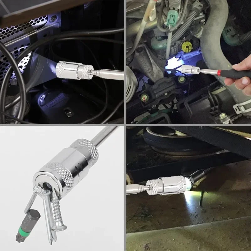 Car Mirror Portable Telescoping Flexible Head Inspection Mirror LED Light Adjustable 360 Degree Swivel Viewing Auto Hand Tools