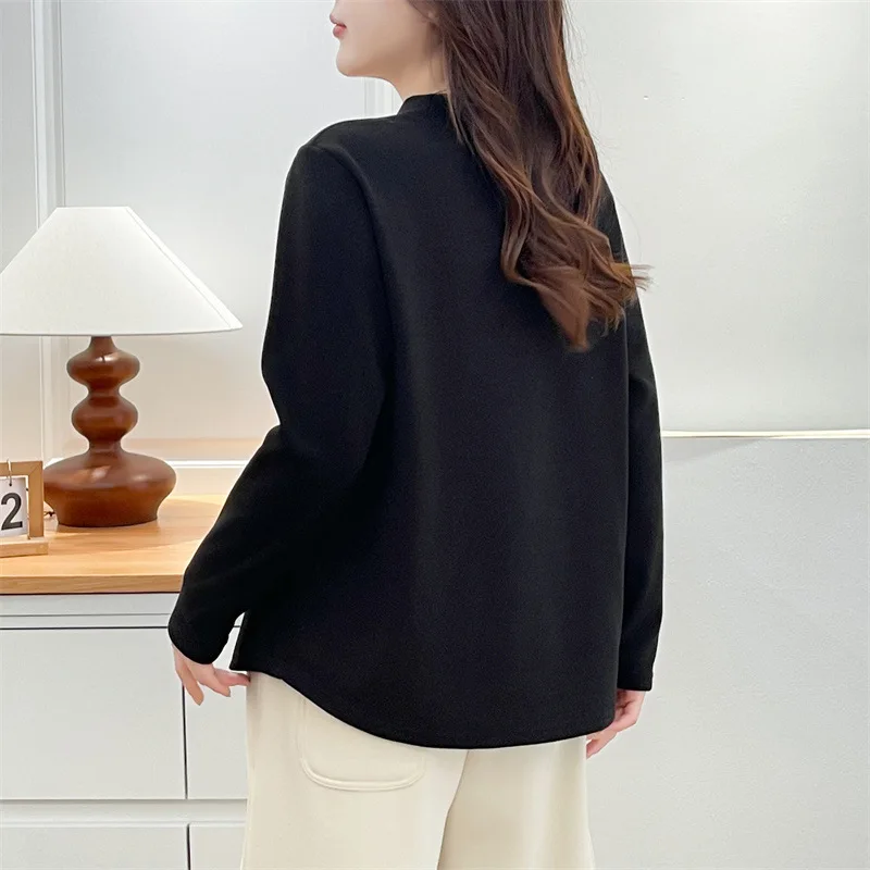 XXXXL موضة حجم كبير ملابس امرأة تي شيرت 2025 الخريف والشتاء نمط جديد مطبوعة رسالة الصوف الدافئة كم طويل علوي 8089 #2