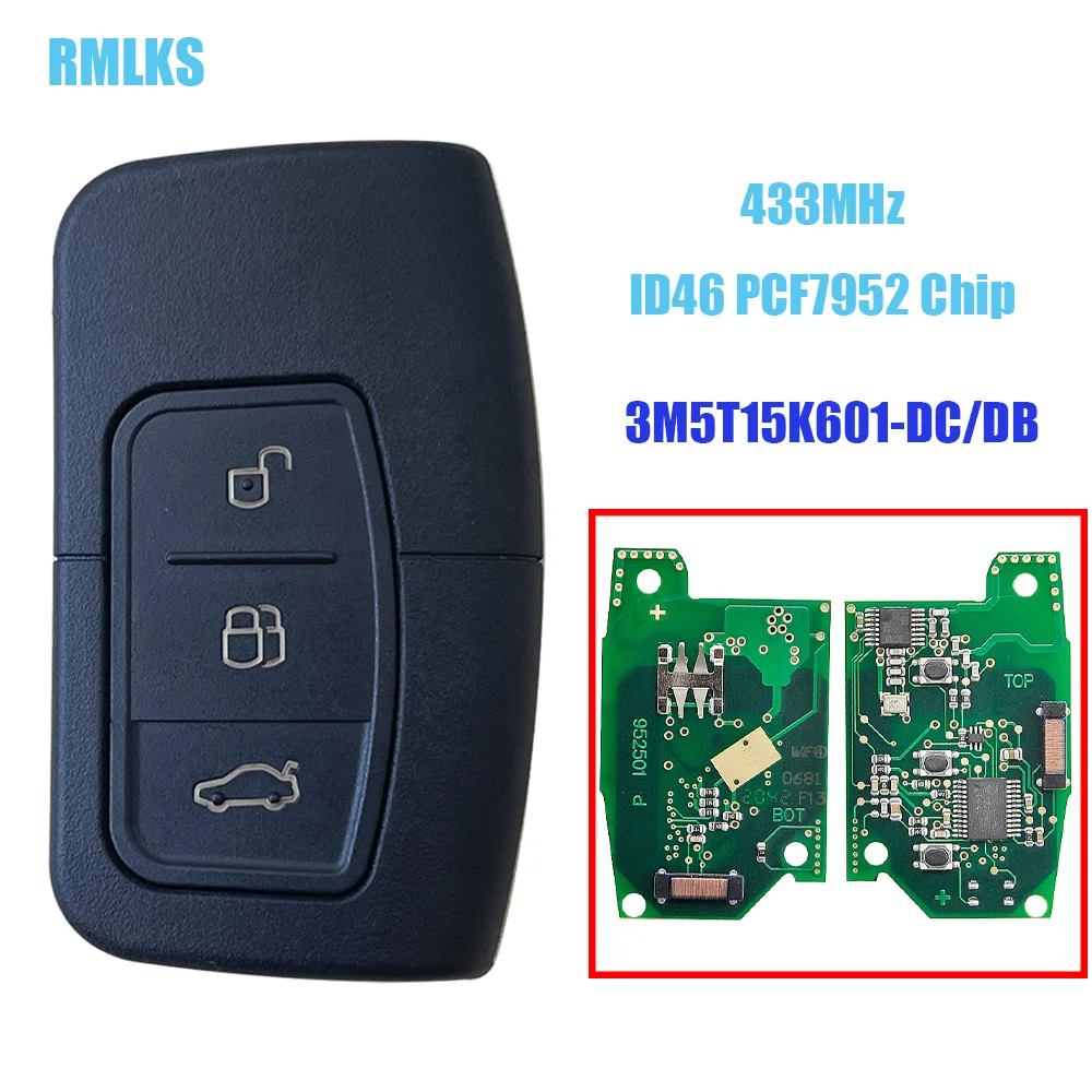 3 Button Remote Car Key ID46/PCF7952 Chip 434Mhz FCC 3M5T15K601-DC/DB for Ford Focus Kuga C-Max MK2 Mondeo Galaxy Car Key