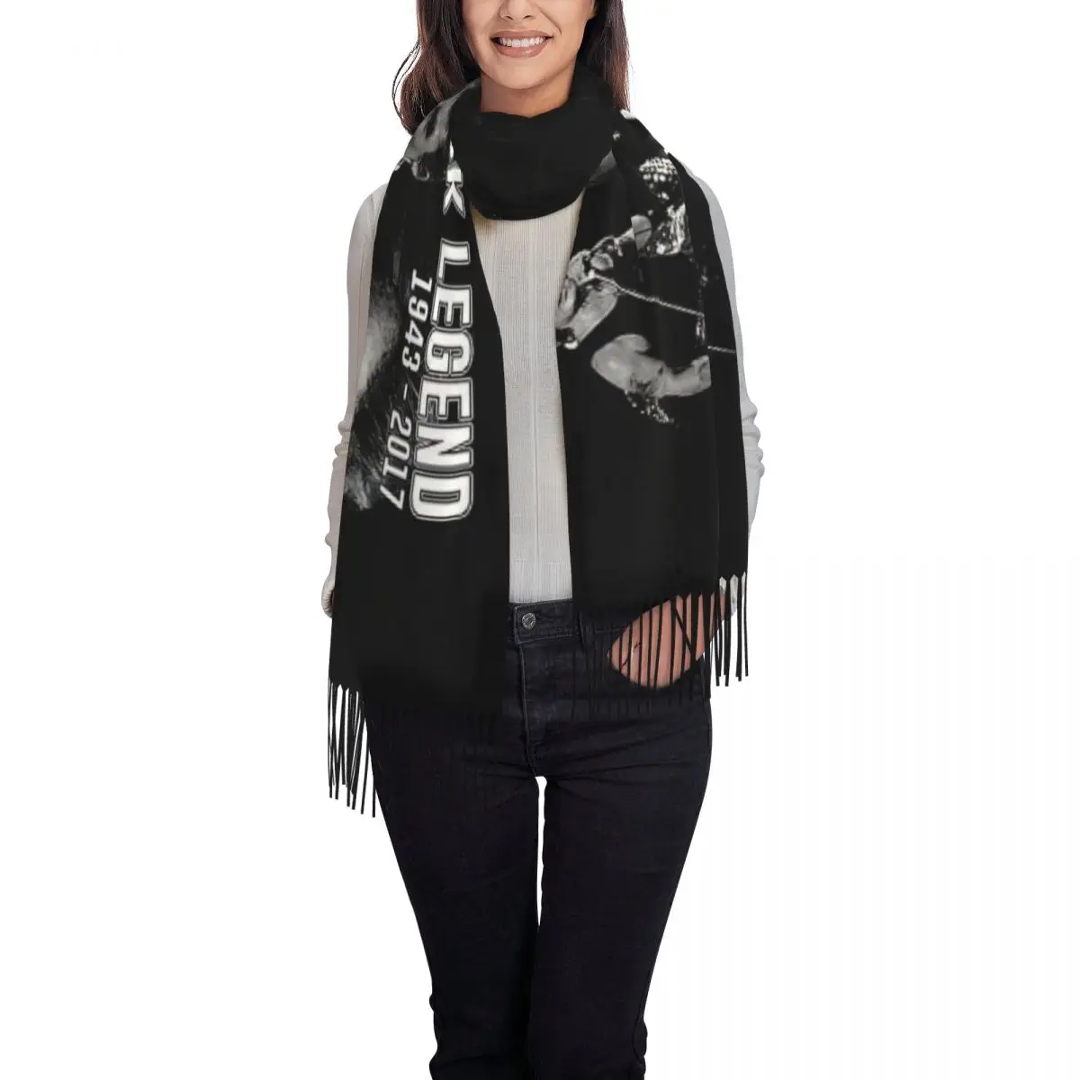 Lady Long Johnny Hallyday Scarves Women Winter Fall Soft Warm Tassel Shawl Wraps France Rock Singer Scarf