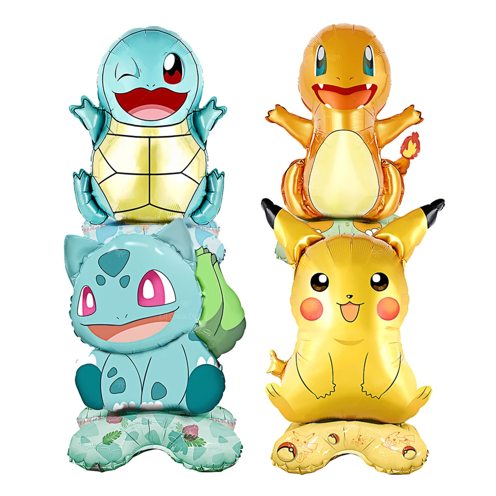 4Pcs Standing Pokemon Balloon Cartoon Pikachu Squirtle Bulbasaur figure Foil Ballon Decoration Supplies Kids Birthday Party Gift