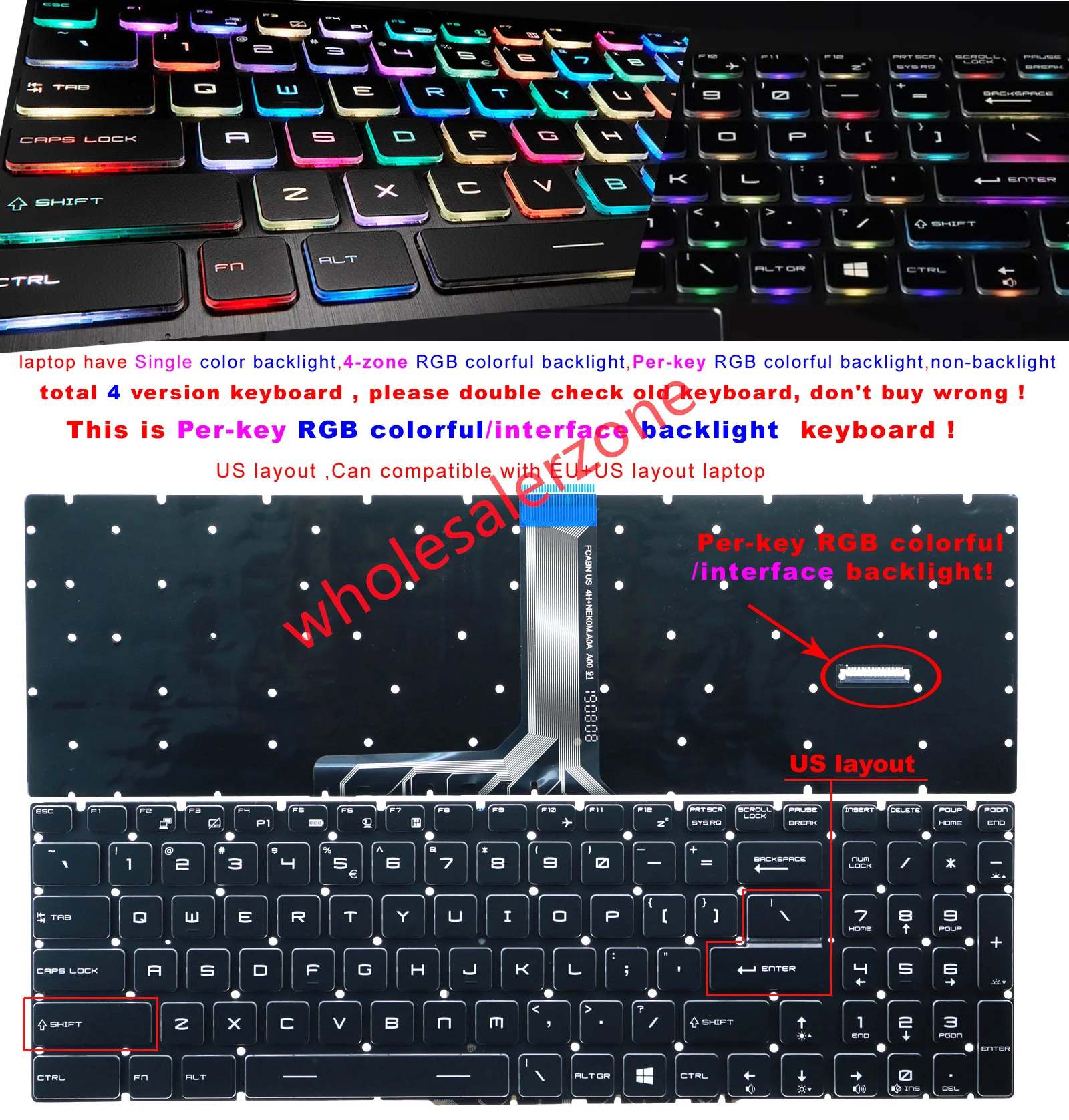 

Новая клавиатура США с цветной подсветкой для ноутбука серии MSI GT76 9SG 9SF 9SG GX63 GX63VR 8SDK 8SEK 9SDK 9SEK 9SCK 10SDK 10SEK