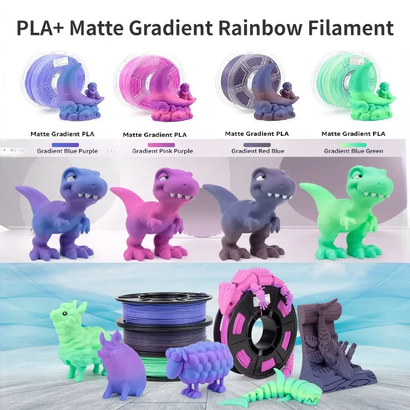 

PLA+ Filament Rainbow, 3D Printer Filament Matte Gradient Multicolors Filament, Color Change, 3D Printing Filament 1KG/2.2lb