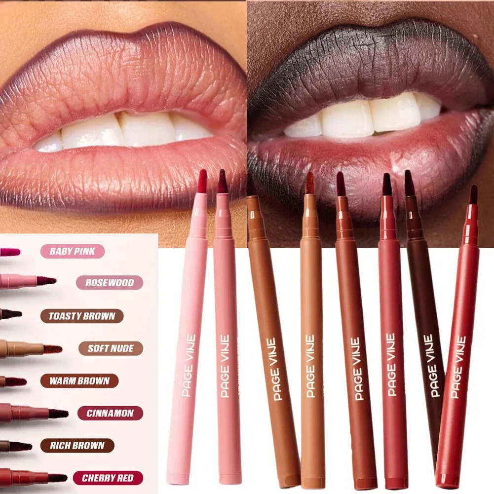 8 ألوان ترطيب أحمر الشفاه ماكياج الشفاه مقاوم للماء المخملية براون قلم تحديد الشفاه غير عصا كوب عارية الأحمر كونتور تينت أحمر الشفاه