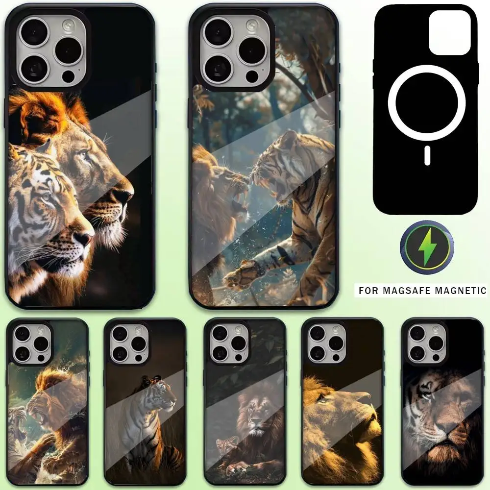 

Animal Cover Tiger Lion Phone Case For iPhone17,16,15,14,13,12,11 Plus,Pro Max Magnetic For Magsafe Wireless Charging