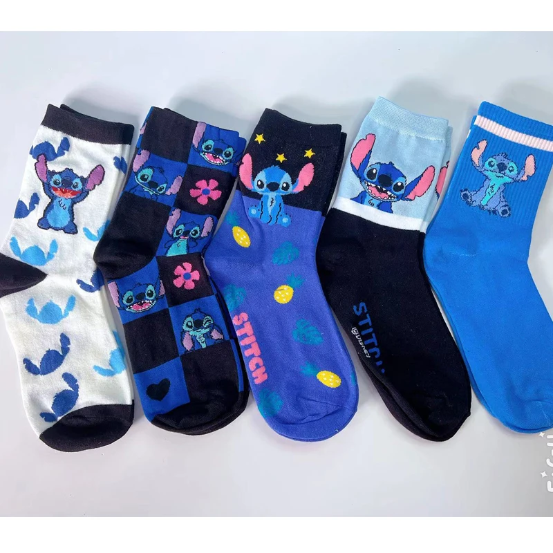 5pairs Anime Men Socks Stitch Long Socks Knee-High Couples Cosplay Sock Personality Hip Hop Harajuku Women Funny Sock Size34-42