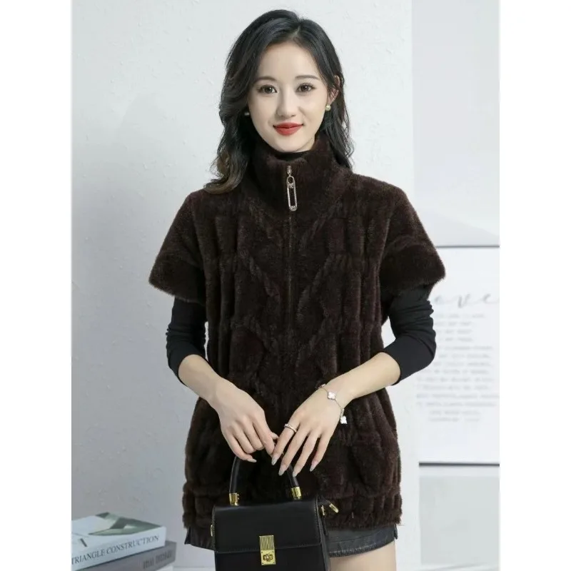 Women's Models Autumn Winter Tops Jacket Vest Fur Vest Half-sleeve Simple Comfortable Loose Leisure Fashion Niche Skinny