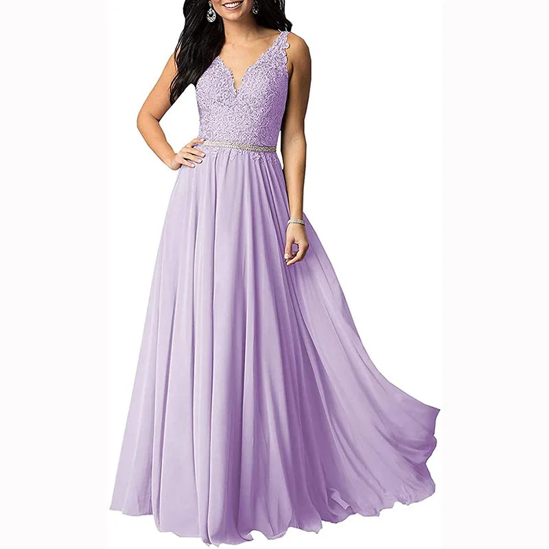 

Independent Station Long Mesh Lace High-end Atmospheric V-neck Sleeveless Wedding Banquet Bridesmaid Dress Luxury Evening Gowns