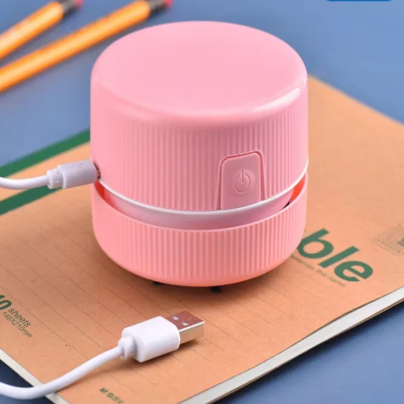 Compact Mini Cordless Vacuum Cleaner for Keyboard, Car & Desktop - Round Design, Dust Brush, Durable Plastic Body in Pink & Blue