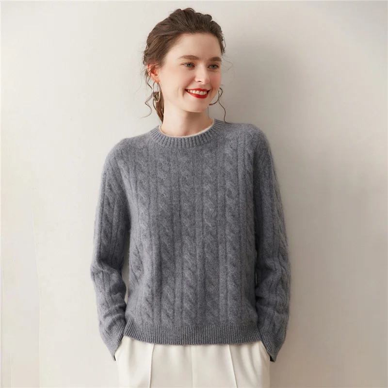 

Clashing Color 100% Cashmere Pullover Sweater Autumn Winter Women O-neck Twist Flower Lazy Style Slim Soft Warm Kint Coats
